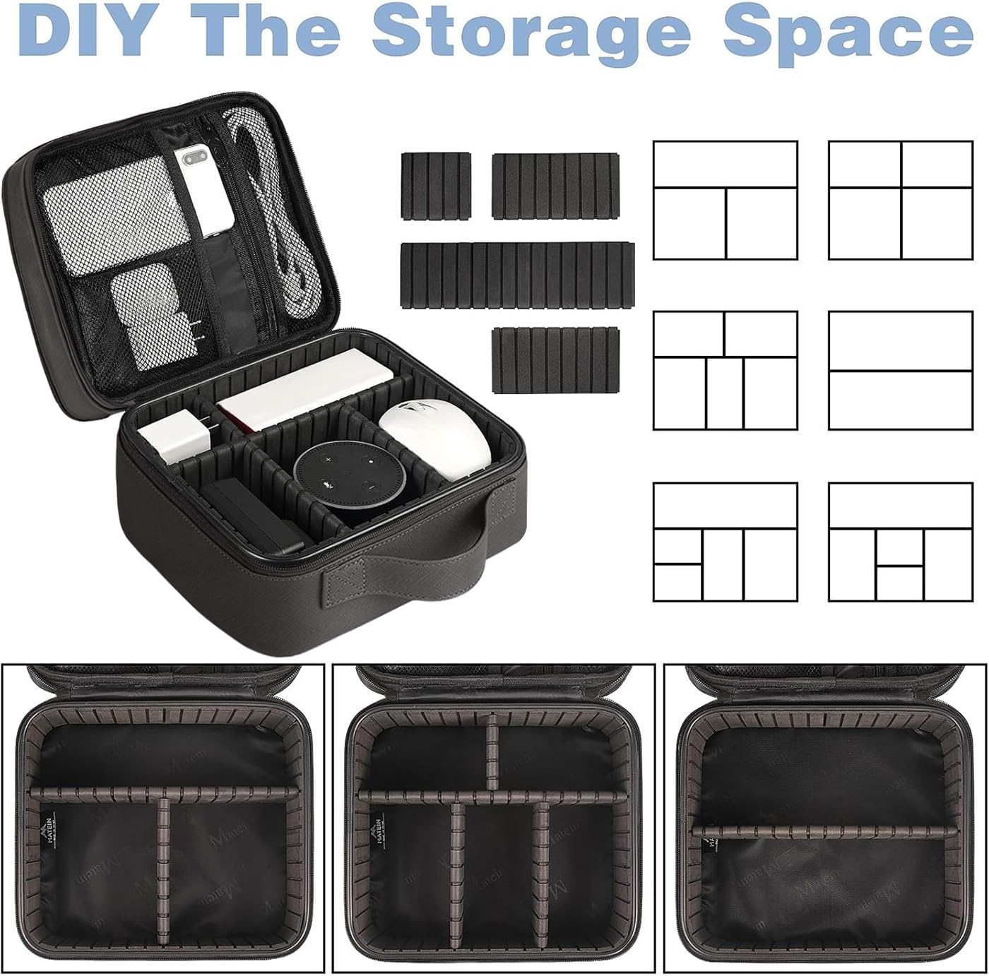 MATEIN Cable Organizer Bag, Waterproof Travel Electronic Storage, Shockproof Portable Double Layer Tech Bags Carrying Case for Cord, Earbuds, Charger, SD Card, DJ Gifts, Black