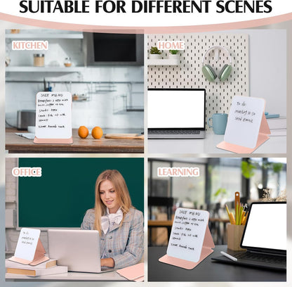 Dunzoom 2 Sets 4 Pcs Small Glass Desktop Whiteboard with Reversable Stand 8x6 Inch Mini Dry Erase White Board Easel with 2 Markers Reusable Desk Notepad for Home Office School Supplies (Pink,Green)
