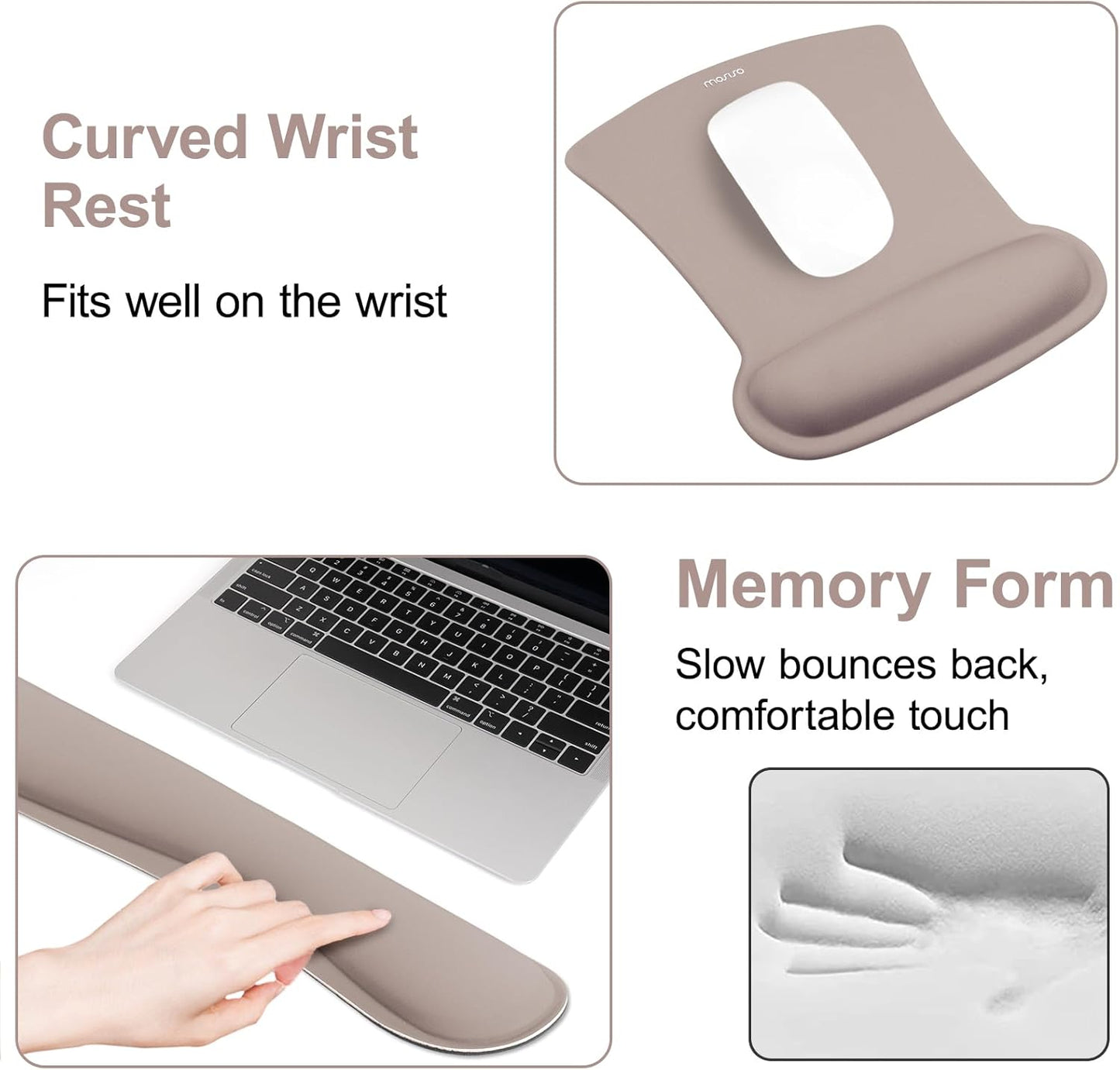 MOSISO Wrist Rest Support for Mouse Pad & Keyboard Set, Ergonomic Mousepad Non-Slip Base Home/Office Pain Relief & Easy Typing Cushion with Neoprene Cloth & Raised Memory Foam, Black