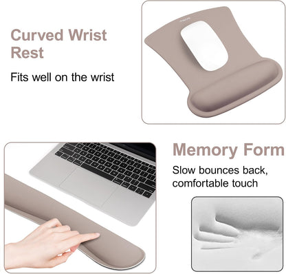 MOSISO Wrist Rest Support for Mouse Pad & Keyboard Set, Ergonomic Mousepad Non-Slip Base Home/Office Pain Relief & Easy Typing Cushion with Neoprene Cloth & Raised Memory Foam, Black
