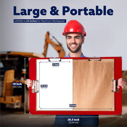 18x24 Clipboard - Foldable 18x24 File Folder & Drawing Board - Folds to 11x17 Clipboard, 4 Clips, Corner Protectors, Portable Art Portfolio, Architecture Folder, 11x17 Binder, Portfolio Binder (Green)