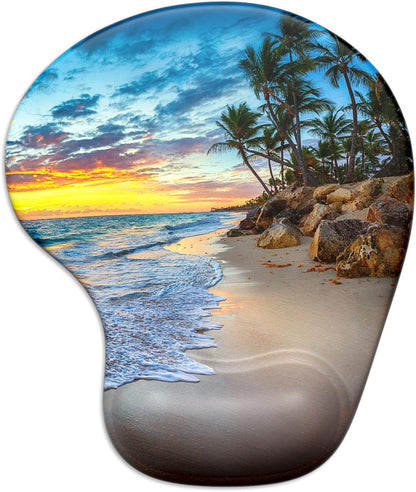 ITNRSIIET Ergonomic Mouse Pad with Gel Wrist Support Wrist Rest Smooth Surface Non-Slip PU Base Comfortable Office Supplies Pain Relief, 9.5 x 8 inches, Beach
