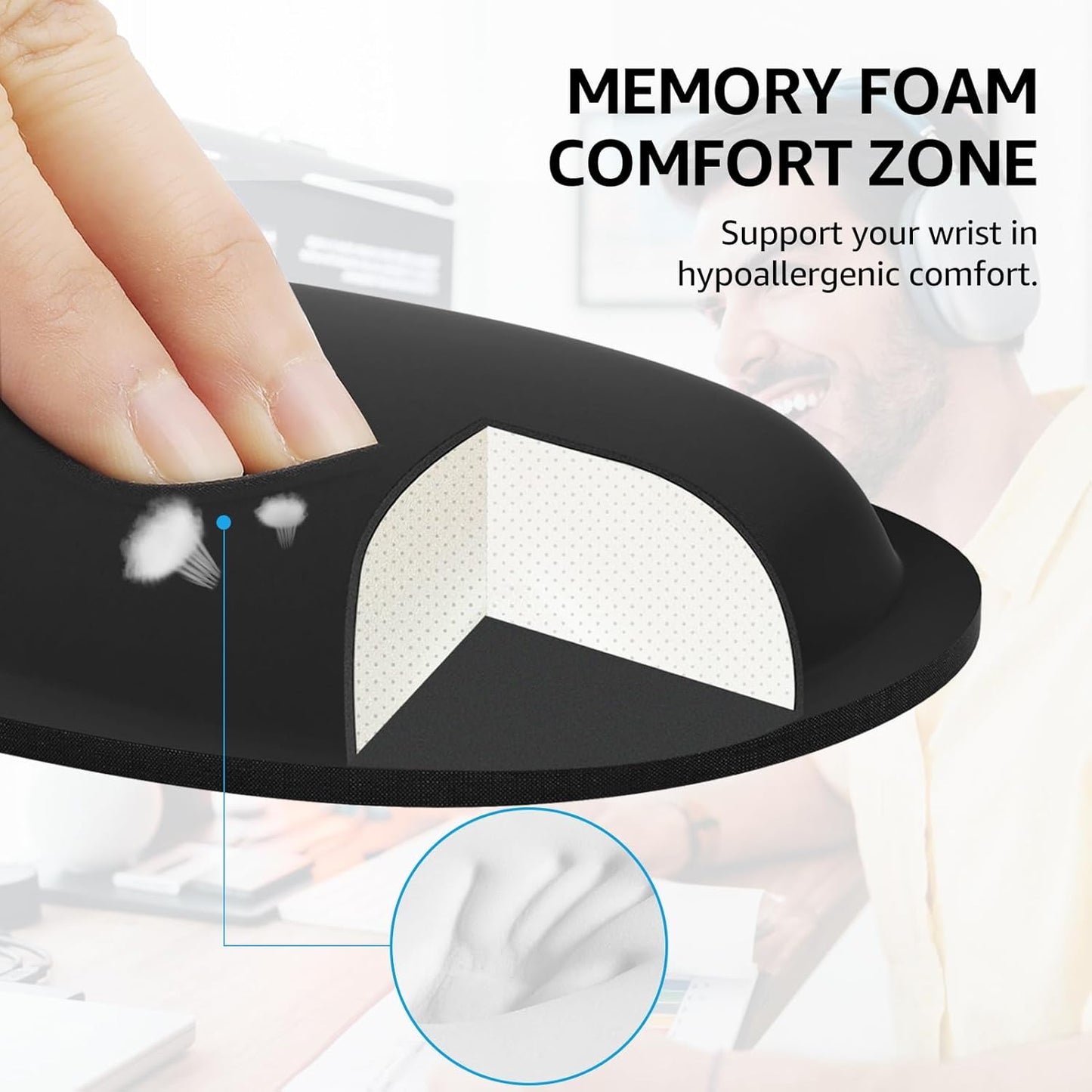 KTRIO Ergonomic Keyboard Wrist Rest and Mouse Pad with Wrist Rest Set, Memory Foam Wrist Support for Typing, Gaming, Office and Home Use, Black