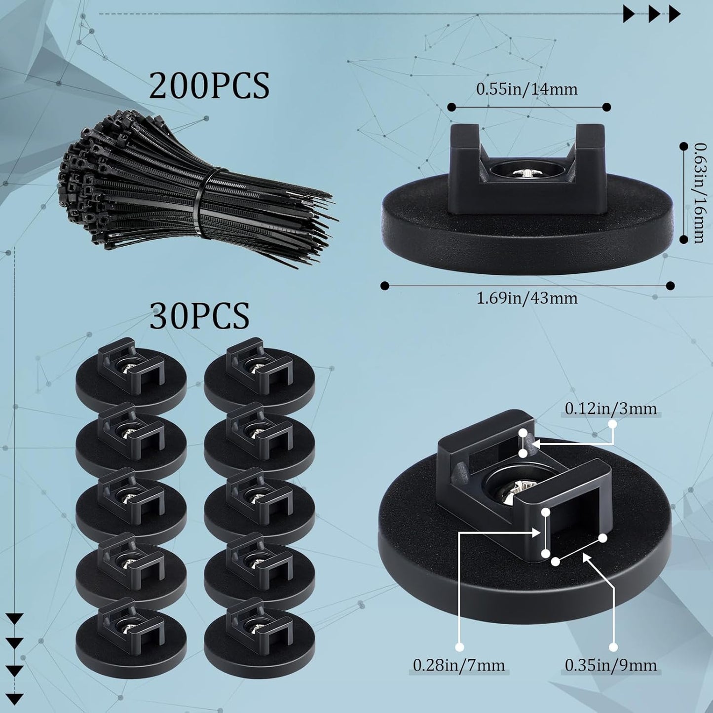 Yookeer 60 Pieces Magnetic Zip Tie Mount Multipurpose Cable Holder Magnets Magnetic Wire Management Bases with Heavy Duty Zip, Mount Nylon Cable Ties in Total (43 mm)