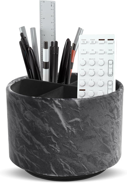 Round Leather Art Supply Organizer,Remote Control Holder,360 Degree Rotating,Multi-Functional Pencil Holder,4 Compartments Desktop Stationary Organizer(1-Fractal Flower) | Round - Colors B