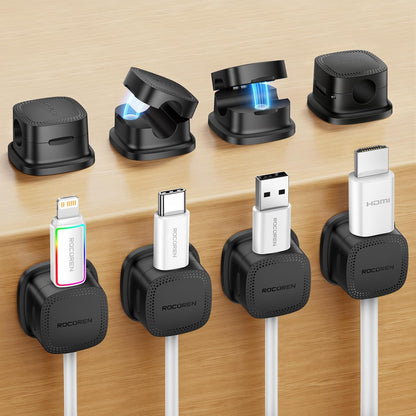 6-Pack Magnetic Cable Clips, Rocoren Smooth Adjustable Adhesive Cord Organizer, Desk Cable Management Wire Holder Keeper Cables Staples for Nightstand Home Office Desk Car Phone Wall Desktop