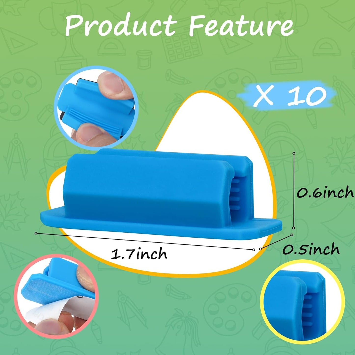 10 PCS Pen Holder for Desk, Adhesive Pen Holder for Classroom Clipboard Attachment, Silicone Pencil Holder & Marker Holder for School Office Desk Accessories,Teacher Supplies (Blue)