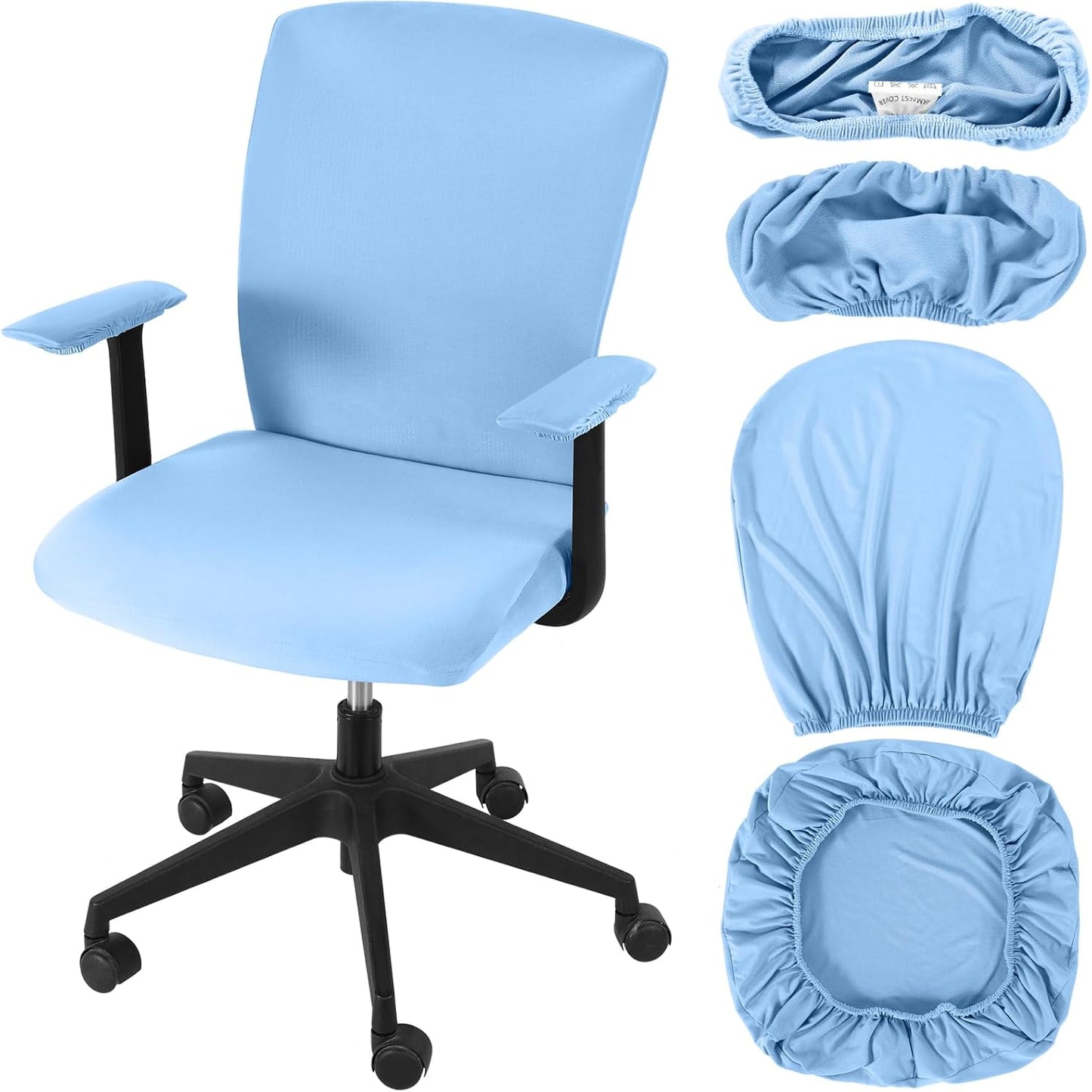 Tallew 4 Pcs Office Chair Covers Set Computer Universal Protective Stretchable Chair Seat Covers Desk Armrest Cover Pads Office Cushion Backrest for Rotating(Regular,Black)