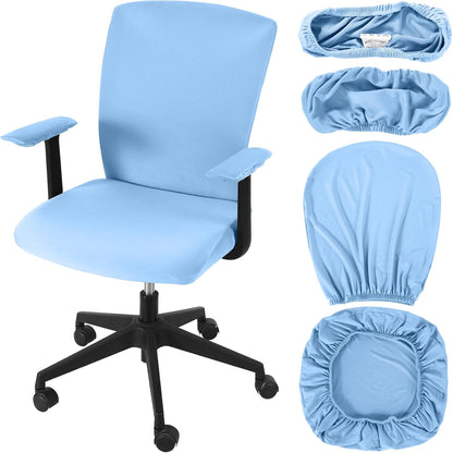 Tallew 4 Pcs Office Chair Covers Set Computer Universal Protective Stretchable Chair Seat Covers Desk Armrest Cover Pads Office Cushion Backrest for Rotating(Regular,Black)