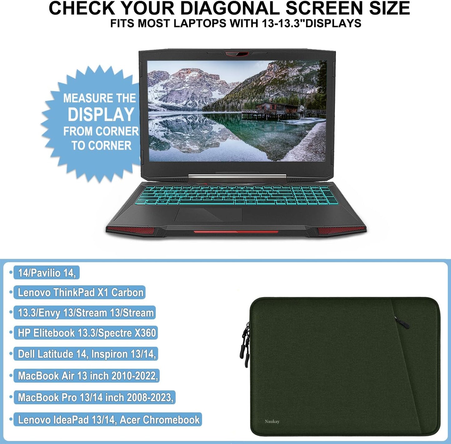 Laptop Sleeve Case 13.3 inch, Shockproof Protective Computer Cover with Accessories Pocket, Portable Laptop Bag Compatible with MacBook Air/Pro 13-13.3 inch, Compatible for MacBook Pro 14 inch, Black | Shockproof