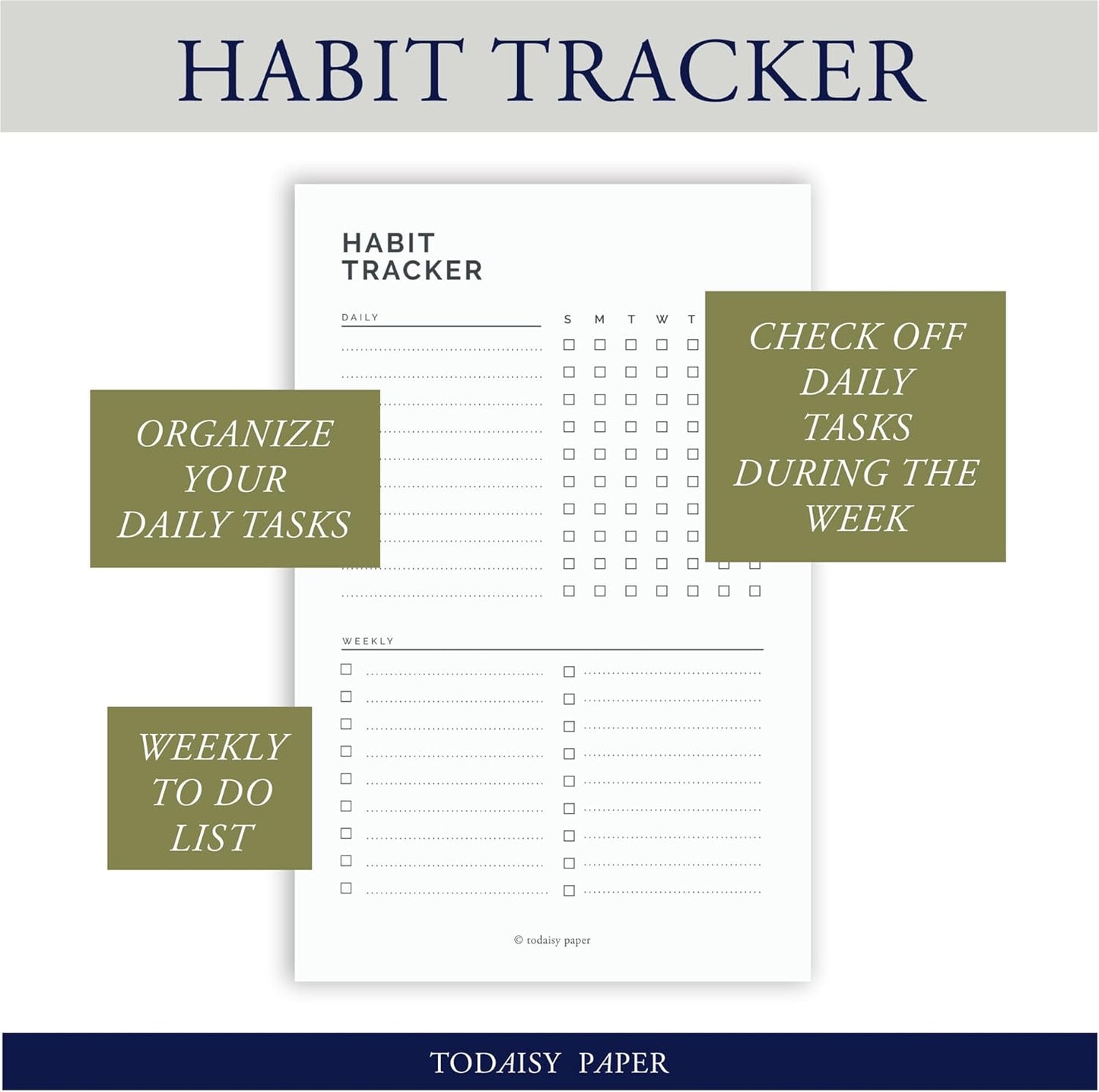 Habit Tracker Planning Pad 5.5 x 8.5"" To-Do List Notepad with Task Organizer. Perfect for office, home and work organization. 50 tear off sheets by Todaisy Paper., White