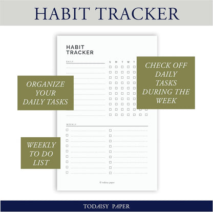 Habit Tracker Planning Pad 5.5 x 8.5"" To-Do List Notepad with Task Organizer. Perfect for office, home and work organization. 50 tear off sheets by Todaisy Paper., White