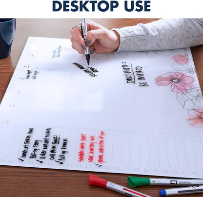 Quartet Glass Desktop Weekly Planner, 17" x 22", Whiteboard, Dry Erase Surface, Clean Erase, Includes 1 Dry Erase Marker, White (GDP2217W)