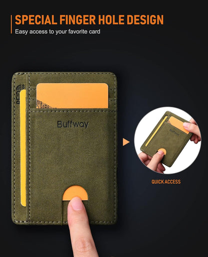 Buffway Slim Minimalist Front Pocket RFID Blocking Leather Wallets for Men and Women - Carbon Fiber Black - Colors B