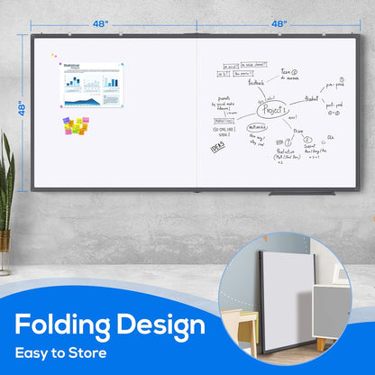 Magnetic White Board Dry Erase Board for Wall，72" x 40" Wall-Mounted Aluminum Frame Marker Board, Foldable Portable Whiteboard with a Long Pen Tray for School, Classroom, Office & Home