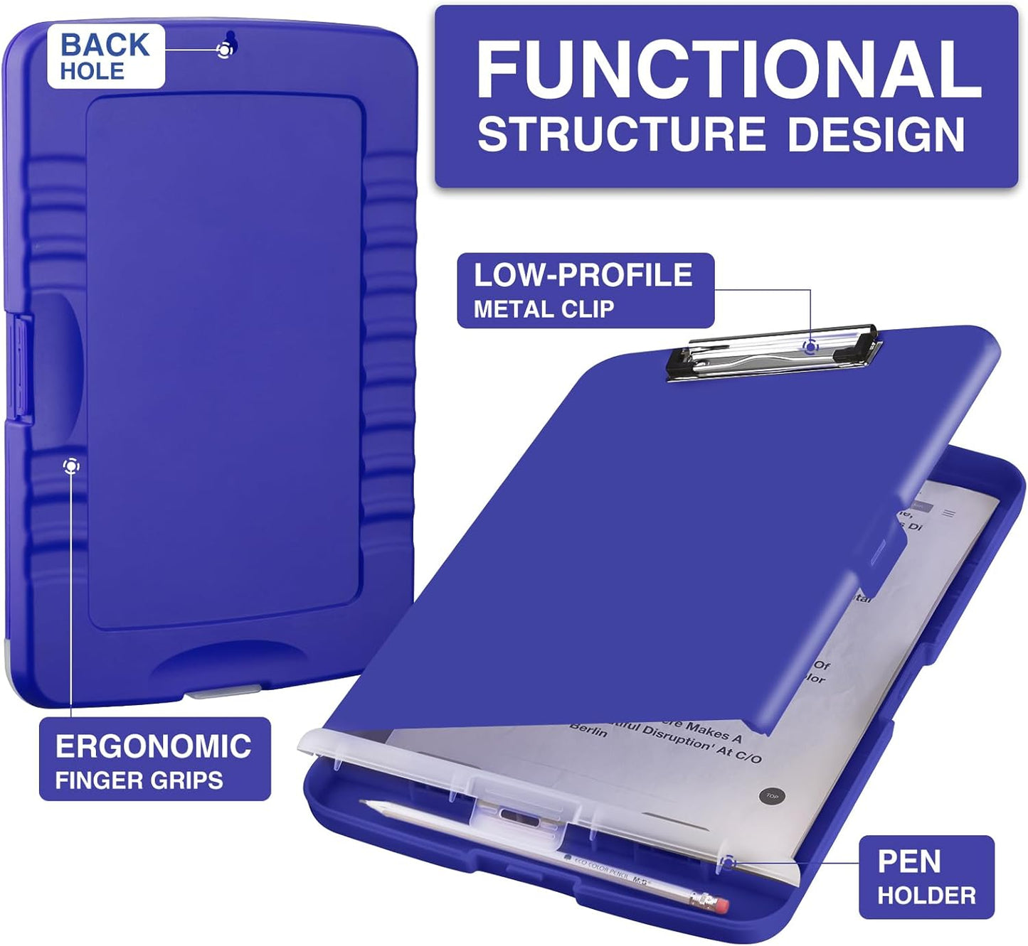 Sooez Clipboard with Storage, Clip Board 8.5 x 11 with Pen Holder, Plastic Organization Case Box for Letter Legal A4 Size Paper, Low Profile Clip, Nurses Teachers Must Haves, School & Office Supplies