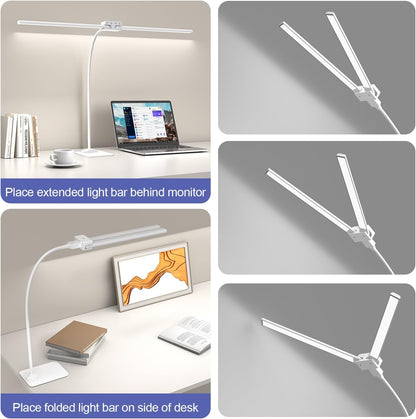 EppieBasic Desk Lamp,24W Led Desk Lamps with Clamp,Double Head Desk Light for Home Office, Architect Desktop Lamp Eye Care Workbench Office Table Light for Monitor Studio Reading
