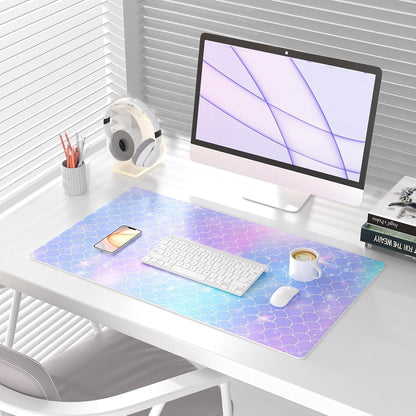 QIYI Large Mouse Pad, Cute Pink Desk Mat for Desktop, Women Girls PU Leather Desk Pad Waterproof Gaming Mousepad, Rose Gold Marble Computer Protector Writing Pad for School Office Home 31.5" x 15.7"