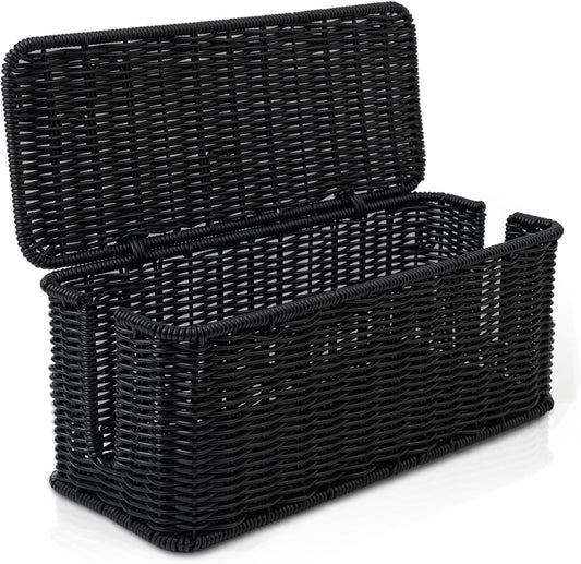 Cable Management Box, Handmade Rattan Cable Organizer with 2 Open Slots, Cord Hider for Power Strip, Router & USB Hub, Registered U.S. Design Patent (D1,112,102), 13" x 5.1" x 5.1", Natural