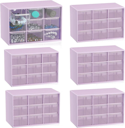 Small Drawer Organizer for Desk, 7.1" x 3. 8" x 4.6" Mini Desktop Drawer Organizer with 9 Clear Drawers, Plastic Desktop Craft Storage Box for Desk Office School Home (White)