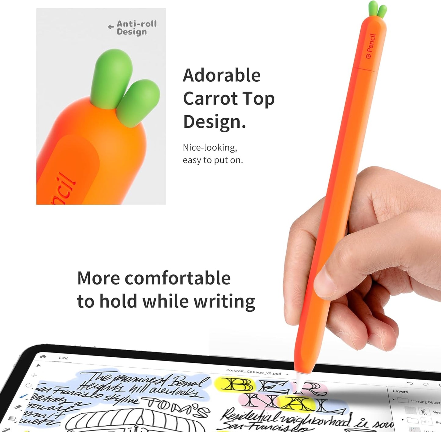 ELETIUO Silicone Case Compatible with Apple Pencil (USB-C),Protective Holder Grip Sleeve with Cap Accessories,Anti-Slip Cover Supports Magnetic Compatible with Apple Pencil 3rd Generation,Carrot