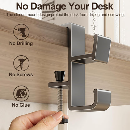 Desk Hook for Bag, Purse Hook for Table, Under Desk Handbag Hanger, Aluminum Backpack Holder, Desk Mount Hook for Umbrellas, Headphone, Cream