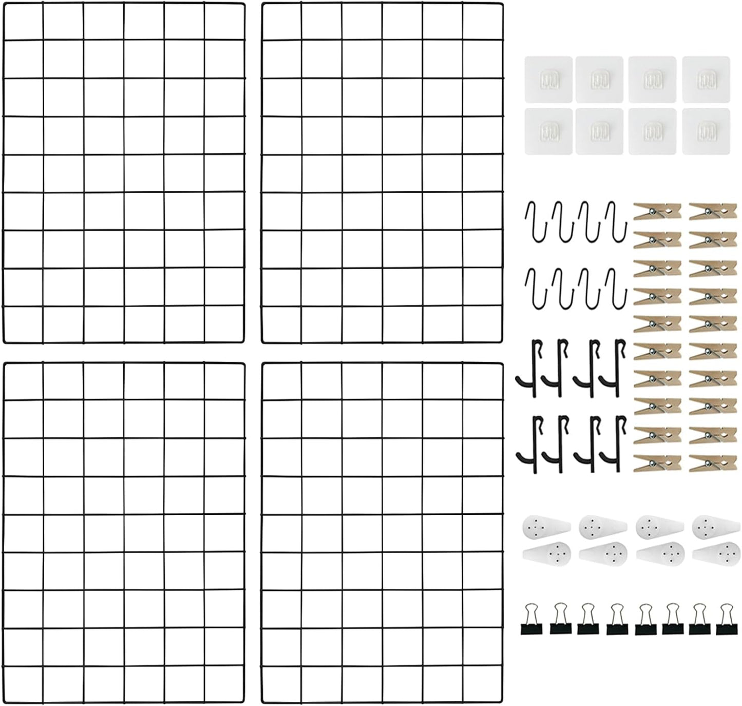 CIKLCIX Metal Grid Wall Panel, Wire Grid Photo Display Organizer, 17.3"×11.8" Gold Wire Board Grid Wall, Grid Picture Frame, 2-Pack Wire Mesh Memo Board With Clips and Hooks