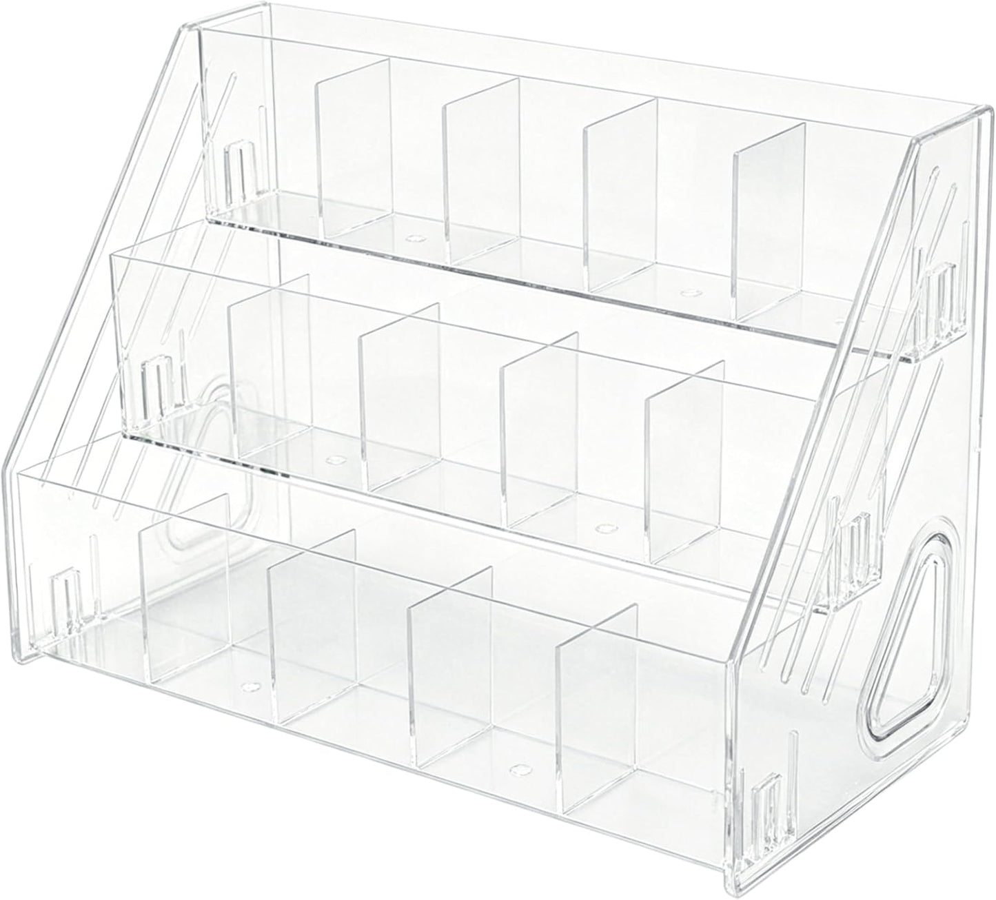 3-Tier Acrylic Desk Organizer, Multi-Slot Marker & Pen Storage Holder, Clear Vertical Desktop Stationery Rack for Small Art Supplies, Compact Office & Home Workspace Organizer