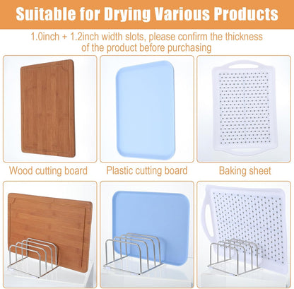2-Pack Cutting Board Holder Stand 304 Stainless Steel Cutting Board Racks Organizer 4-Tier Chopping Boards Storage Cookie Sheet Baking Sheet Baking Trays,Chopping Boards,Dish 0.9+1.0 Inch Width Slots