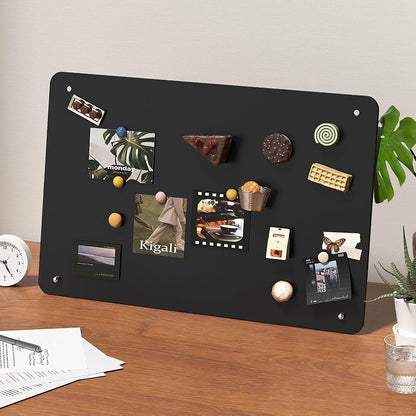 Desk Magnetic Message Board with Stand,11 x 7.9in Magnet Photo/Memo Display Board with Cute Fridge Magnets,Sticky Notes,for Home School Kitchen Office Desk Accessories (White)