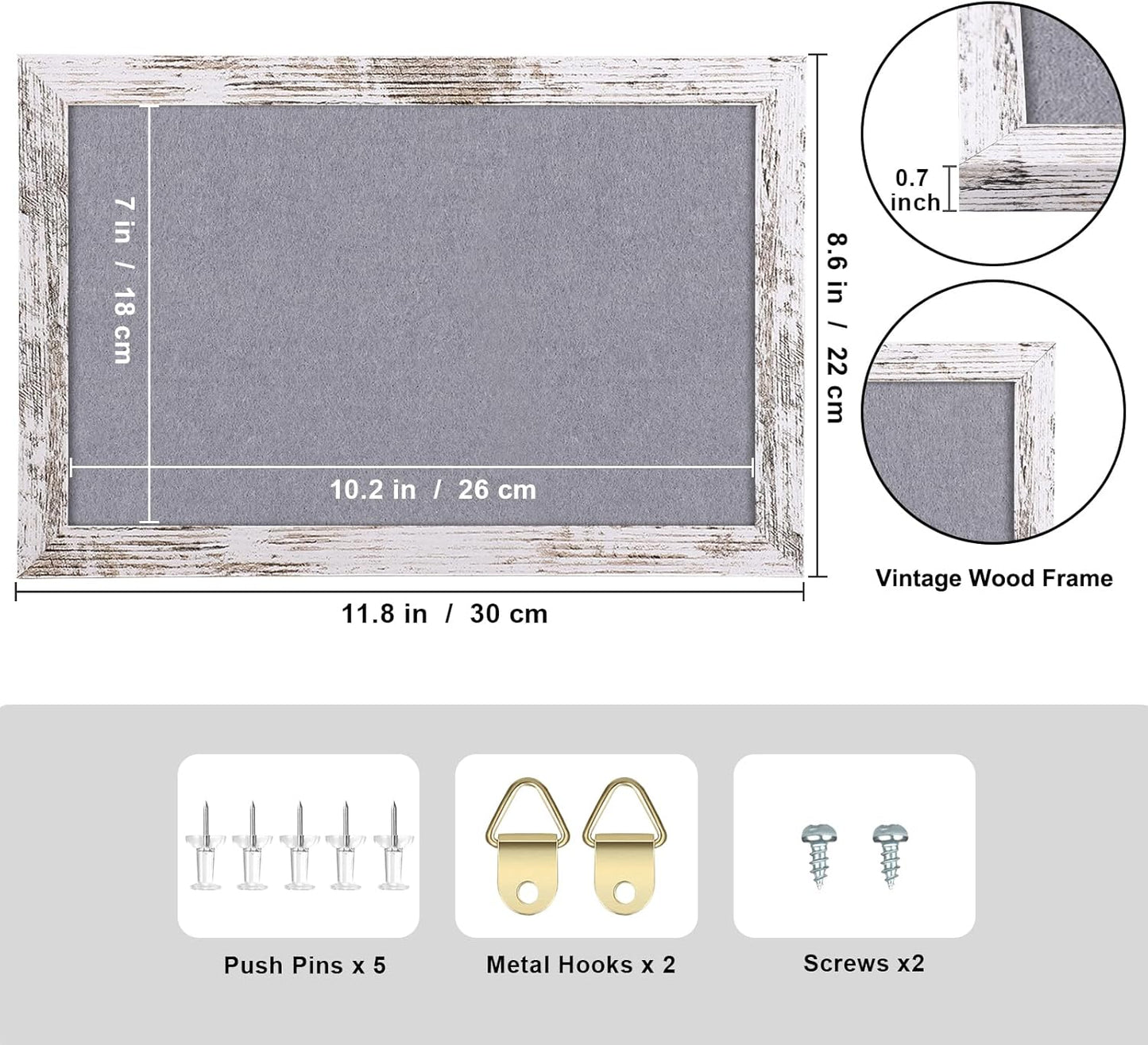 Cork Board Bulletin Board, 11.8x8.6 inches Mini Decorative Hanging Framed Cork Boards for Walls, Pin Board Vision Board for School Home Office, Bulletin Board with Wooden Frame(2230,WH,1p)