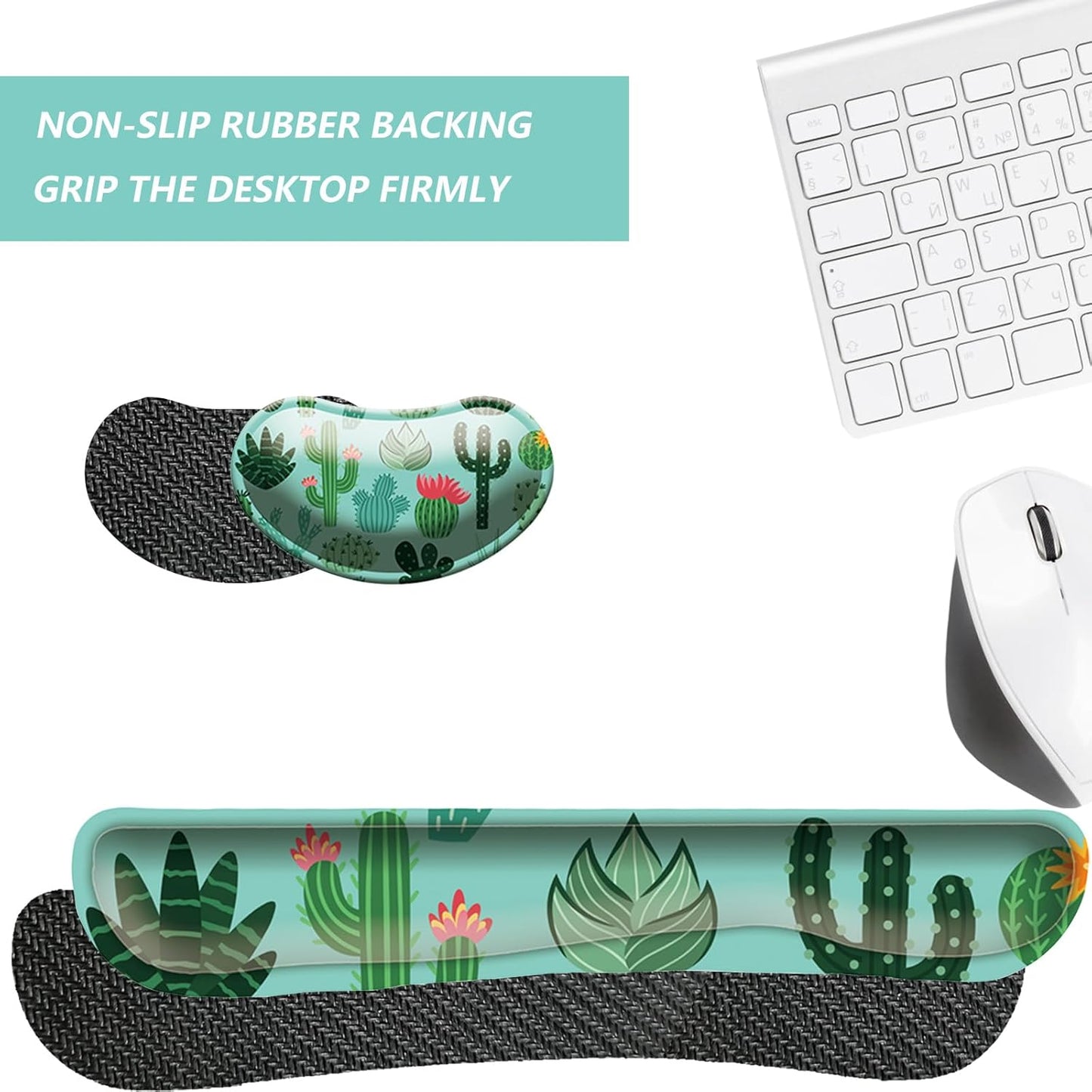 Keyboard Wrist Rest Mouse Wrist Support Set, Memory Foam Wrist Rest Pad for Computer Laptop Keyboard Mouse, Ergonomic Wrist Cushion Support for Typing Pain Relief, Gaming Home Office, Flowers Grass