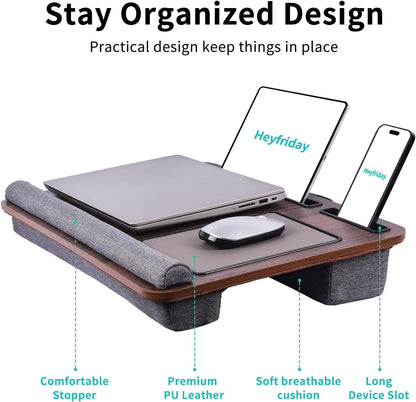 Home Office Lap Desk with Wrist Rest Wrist Rest, Mouse Pad, and Phone Holder Large Laptop Bed Desk for Notebook, Laptop, Tablet, Lap Stand Fits Up to 17 Inch Laptops (Woodgrain)