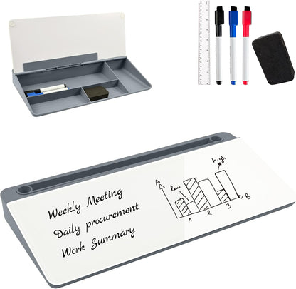 Desktop Whiteboard, Glass Dry Erase Board, Desk Board Buddy,Computer Keyboard Stand,Desk Whiteboard Organizer for Home,Office,School Supplies(White)
