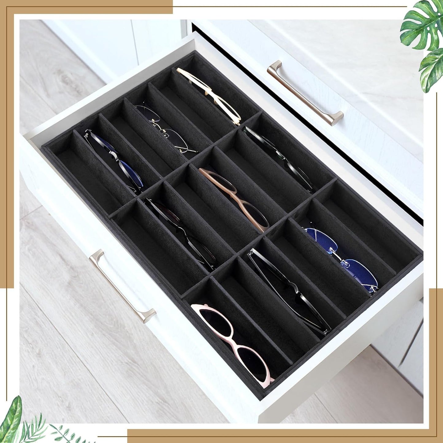 Amylove 2 Pcs Sunglass Organizer Trays Glasses Stackable Jewelry Trays Sunglass Organizer Display Box(8 Grids,Beige)