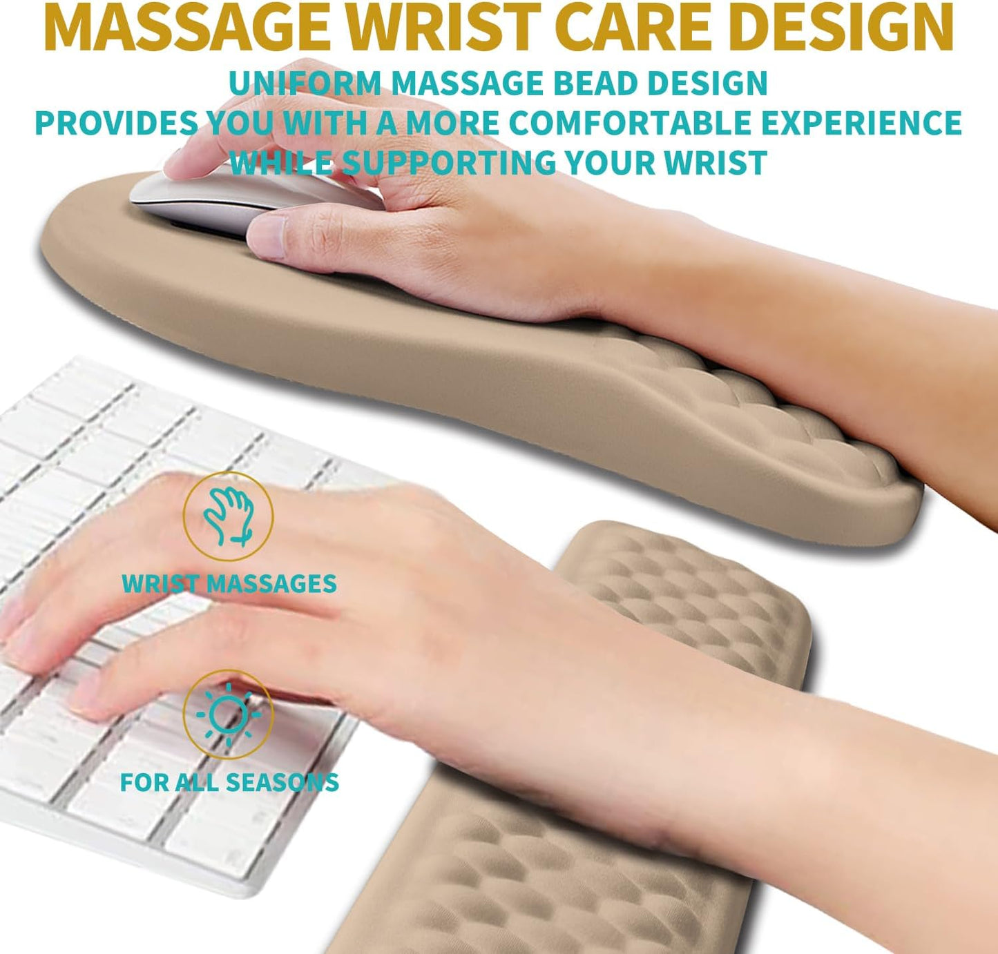 Hokafenle 2 in 1 Ergonomic Mouse Pad Wrist Support & Wrist Rest for Computer Keyboard Set, with Relieve Carpal Tunnel Pain Massage Bulge and Full Memory Gel Design (2In1 Set, Black)