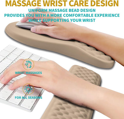 Hokafenle 2 in 1 Ergonomic Mouse Pad Wrist Support & Wrist Rest for Computer Keyboard Set, with Relieve Carpal Tunnel Pain Massage Bulge and Full Memory Gel Design (2In1 Set, Black)