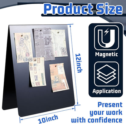 Leinuosen 1 Pcs 12 x 10 Inch Magnetic Bulletin Board Metal Magnet Board Magnet Display Stand for Tabletop Desktop Home Kitchen Office Decor (Black)