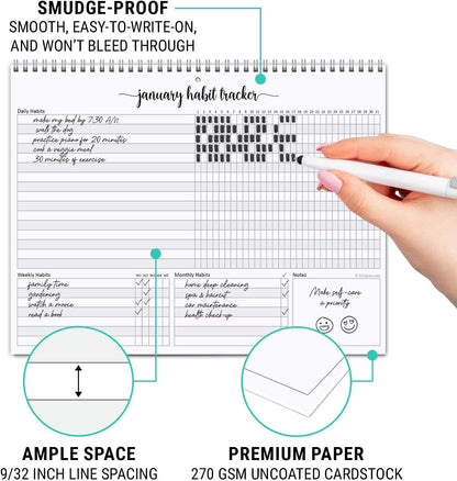 321Done Habit Tracker Calendar, Made in USA - 12 Months Wall Hanging Productivity Journal 8.5x11, Spiral Binding Undated Motivational Monthly Planner to Track Habits and Goals