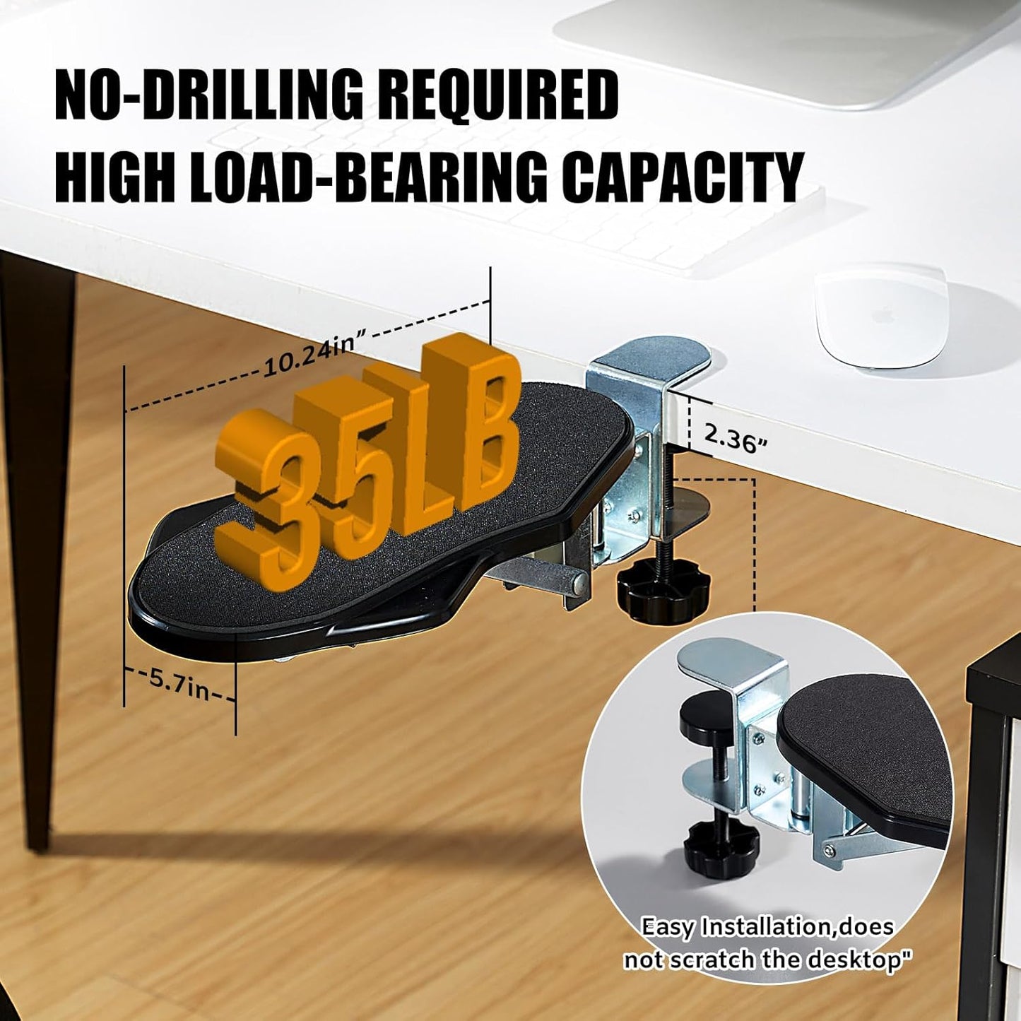 Computer Arm Rest for Desk, 180° Adjustable Rotating Desk Extender Tray, 90° Foldable Elbow Arm Support, Ergonomic Desk Arm Wrist Rest Shelf for Home and Office