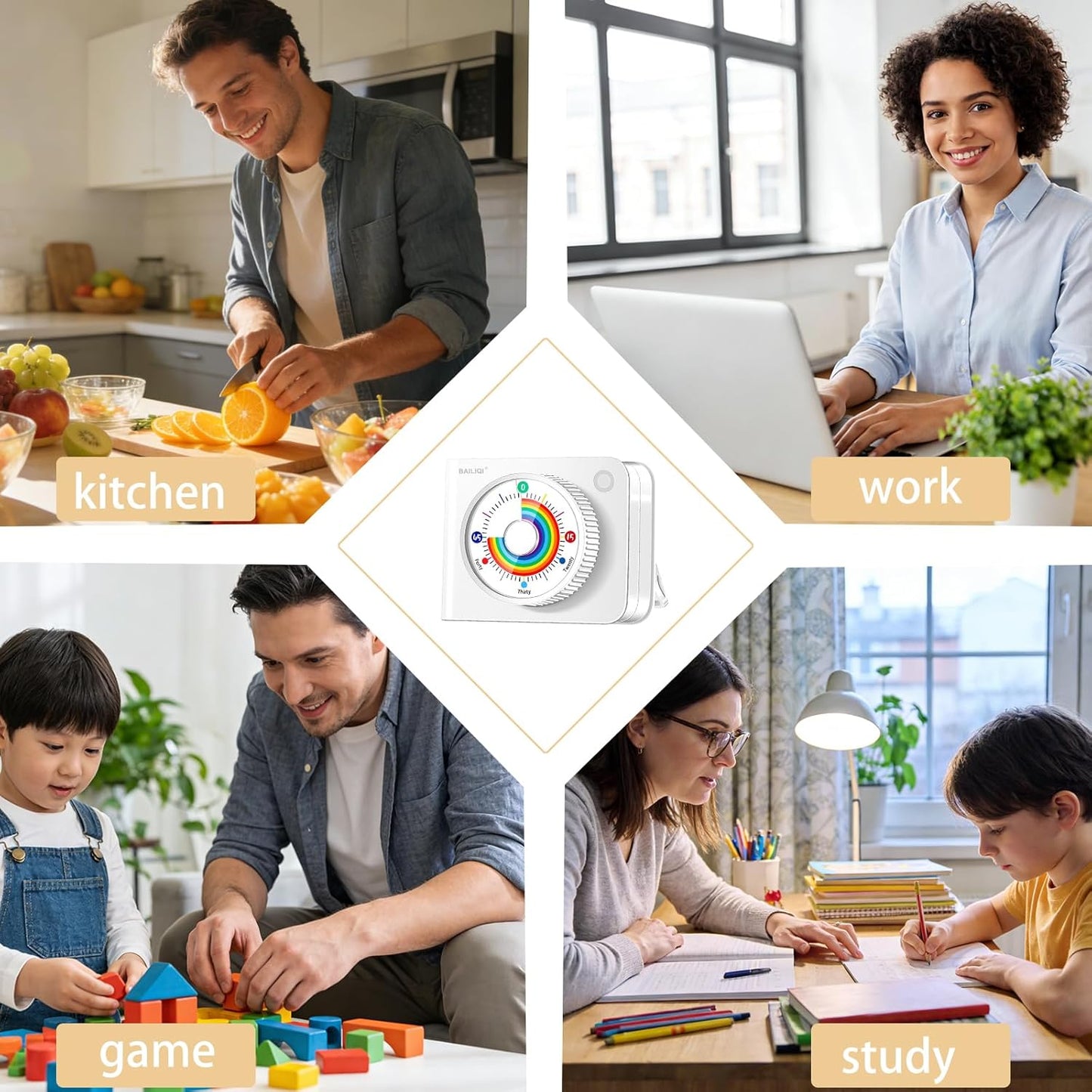 Visual Timer Rainbow 60 Minute Countdown for Kids and Adults, Classroom Productivity Timer, Magnetic Cube Timer for Time Management