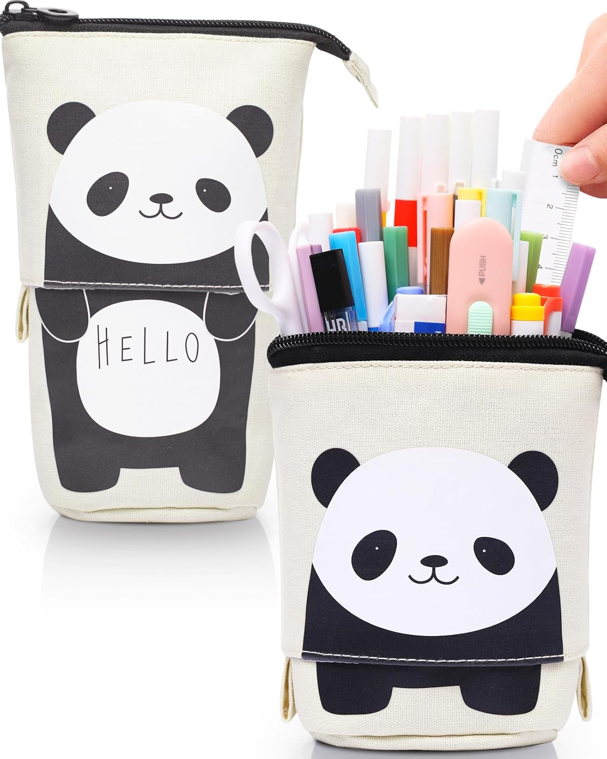 Sooez Standing Pencil Case, Cute Stand up Pencil Pouch, Telescopic Pen Pouch, Portable Pencil Holder, Kawaii Stand up Pencil Case, Spacious Pencil Pouch Bag for School Office Supplies, Black