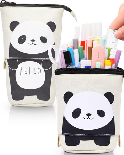 Sooez Standing Pencil Case, Cute Stand up Pencil Pouch, Telescopic Pen Pouch, Portable Pencil Holder, Kawaii Stand up Pencil Case, Spacious Pencil Pouch Bag for School Office Supplies, Black
