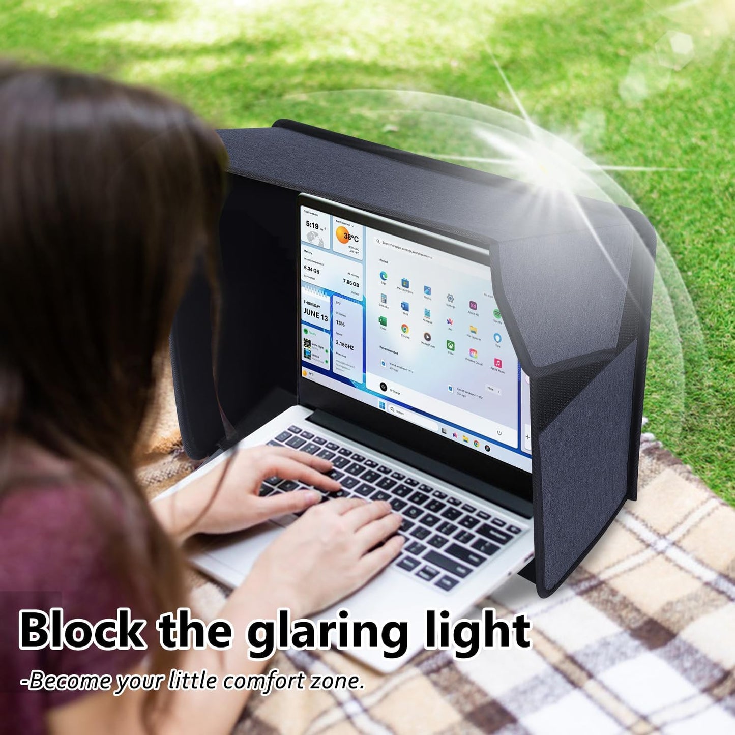 Portable Laptop Sun Shade Foldable Laptop Sun Shade for Working Outside Computer Screen Glare Protection for Computer Privacy Hood Cover,with Glare Reduction 12-14in(Patent Pending)