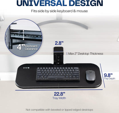 VIVO Clamp-on 23 x 10 inch Rotating Computer Keyboard and Mouse Tray, Extra Sturdy Desk Swivel Clamp, Ergonomic Typing, Black, MOUNT-KB04CB