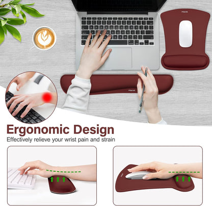 MOSISO Wrist Rest Support for Mouse Pad & Keyboard Set, Ergonomic Mousepad Non-Slip Base Home/Office Pain Relief & Easy Typing Cushion with Neoprene Cloth & Raised Memory Foam, Black