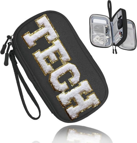 COSHAYSOO Personalized Electronics Travel Organizer Cable Management Case Phone Charger Charging Cords Tech Accessories Pouch, Unique Trip Gifts for Women Traveler College Teen Girls Vacation Pink