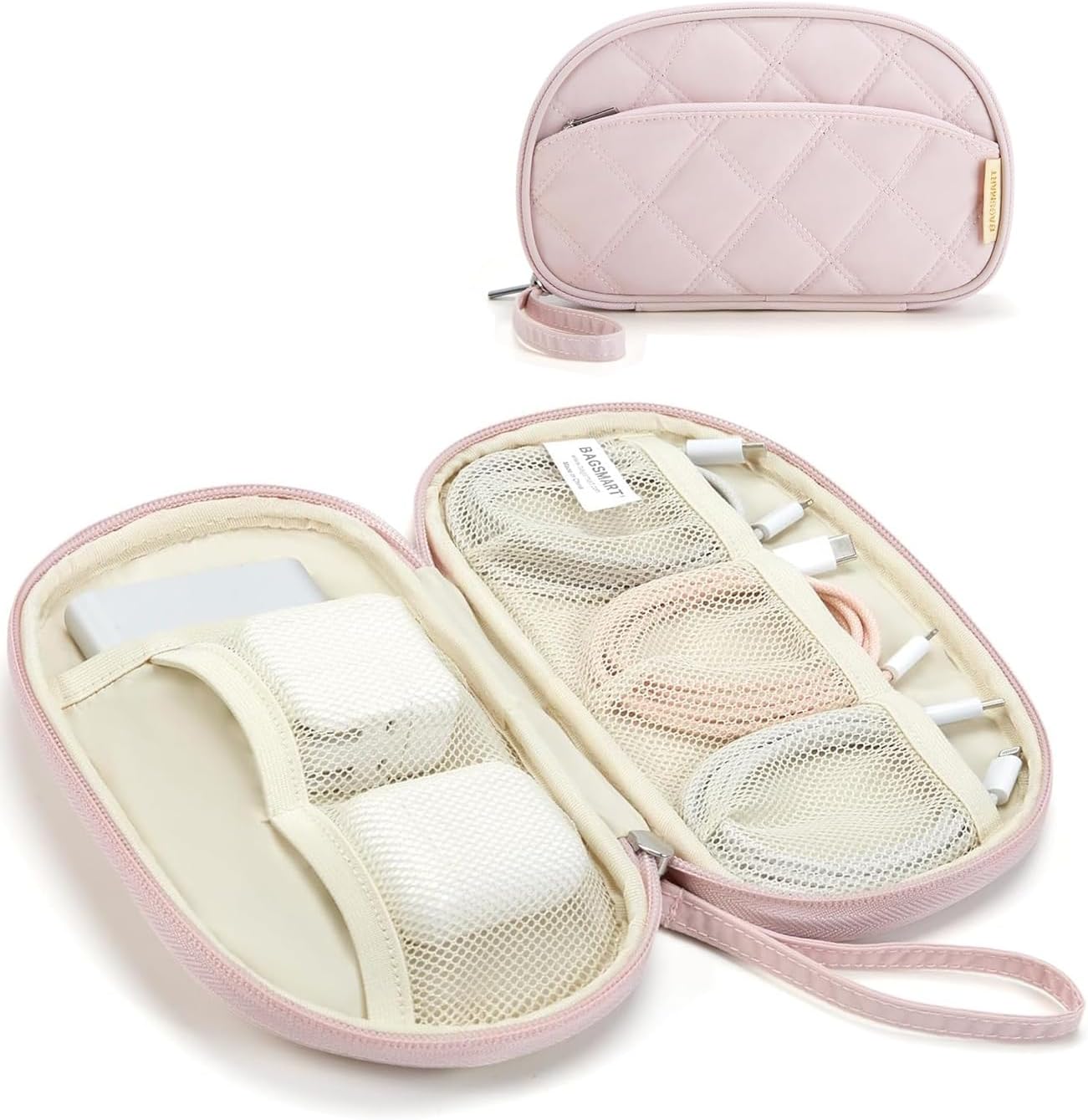BAGSMART Electronics Organizer Travel Case, Cord Organizer for Women, Travel Cable Bag (Beige)
