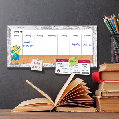 Magnetic Weekly Dry Erase White Board and Cork Board, Black Wood Frame，Magnetic Surface Whiteboard for Home Office and Wall Decor(ZHZL-2040BK)