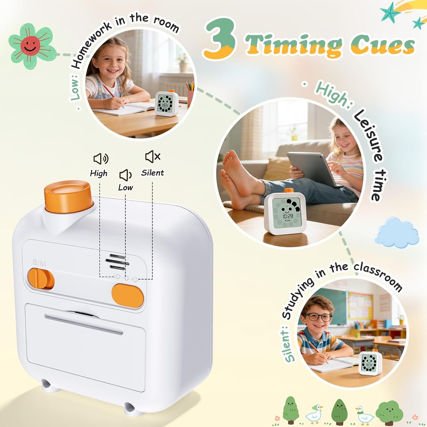 EooCoo Digital Visual Timer 60-Minute Countdown (3-in-1) for Kids & Adults, Handy Time Management Tool, Classroom Essential, Ideal Back-to-School Teacher Gift - Fits Homeschool, Kitchen, ADHD Users